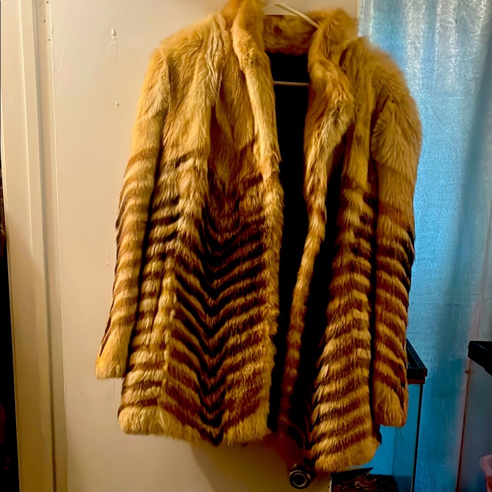 Brown and Tan Teddy Jacket with Chevron Pattern